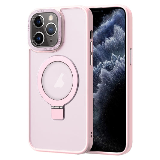 For iPhone 11 Pro Max Skin Feel MagSafe Magnetic Holder Phone Case(Pink) - iPhone 11 Pro Max Cases by buy2fix | Online Shopping UK | buy2fix