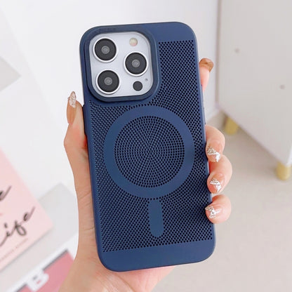 For iPhone 14 Pro Max Grid Cooling MagSafe Magnetic Phone Case(Navy Blue) - iPhone 14 Pro Max Cases by buy2fix | Online Shopping UK | buy2fix