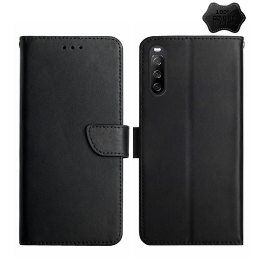 For Sony Xperia 10 V Genuine Leather Fingerprint-proof Horizontal Flip Phone Case(Black) - Sony Cases by buy2fix | Online Shopping UK | buy2fix