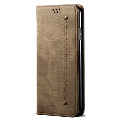 For OPPO A98 5G Denim Texture Casual Style Horizontal Flip Leather Case(Khaki) - OPPO Cases by buy2fix | Online Shopping UK | buy2fix