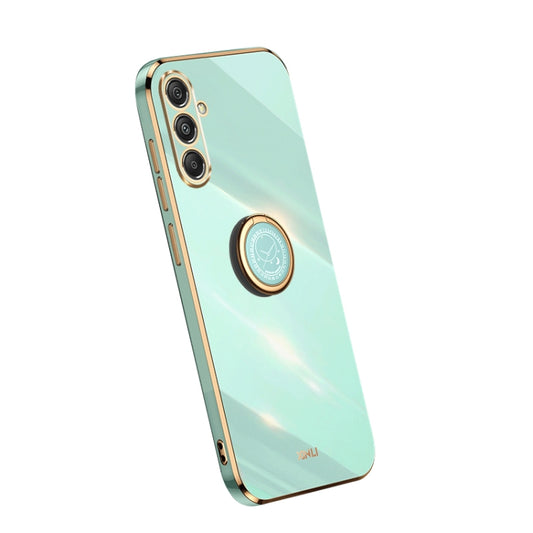 For Samsung Galaxy S23 FE 5G XINLI Straight Edge 6D Electroplate TPU Phone Case with Ring Holder(Mint Green) - Galaxy S23 FE 5G Cases by XINLI | Online Shopping UK | buy2fix