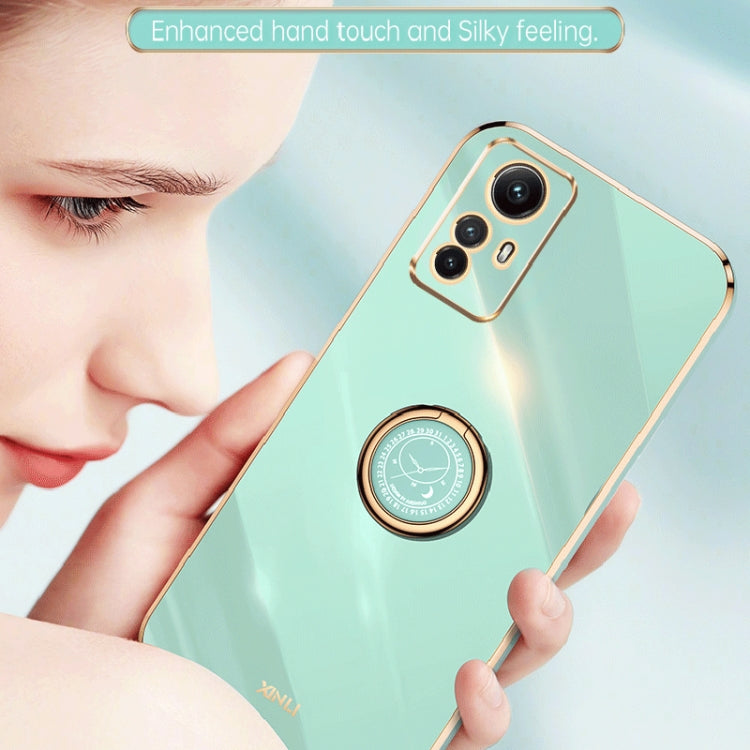 For Xiaomi Redmi Note 12S 4G XINLI Straight Edge 6D Electroplate TPU Phone Case with Ring Holder(Mint Green) - Xiaomi Cases by XINLI | Online Shopping UK | buy2fix