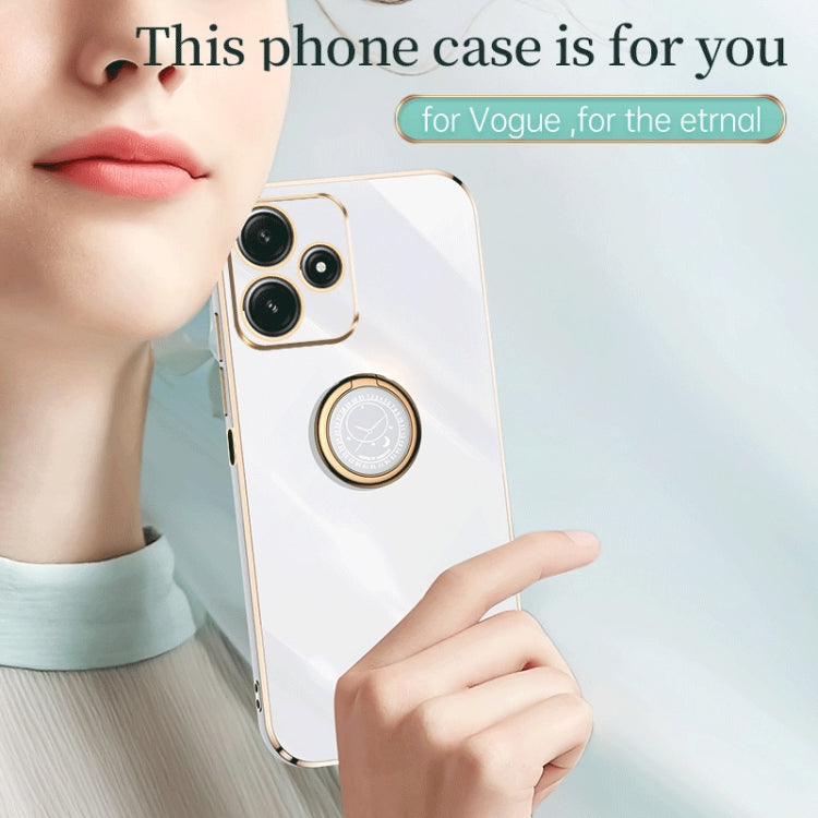 For Xiaomi Redmi Note 12R XINLI Straight Edge 6D Electroplate TPU Phone Case with Ring Holder(White) - Xiaomi Cases by XINLI | Online Shopping UK | buy2fix