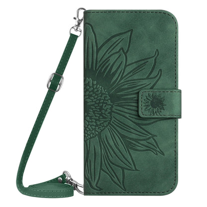 For Xiaomi Redmi Note 13 4G Global Skin Feel Sun Flower Embossed Flip Leather Phone Case with Lanyard(Green) - Note 13 Cases by buy2fix | Online Shopping UK | buy2fix