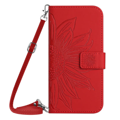 For Xiaomi Redmi Note 13 4G Global Skin Feel Sun Flower Embossed Flip Leather Phone Case with Lanyard(Red) - Note 13 Cases by buy2fix | Online Shopping UK | buy2fix