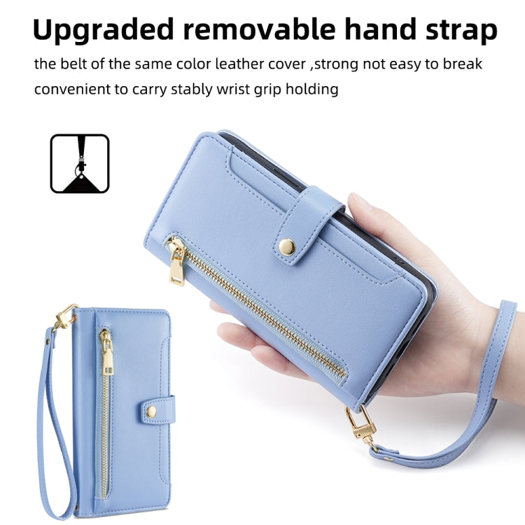 For Samsung Galaxy S23 FE 5G Sheep Texture Cross-body Zipper Wallet Leather Phone Case(Blue) - Galaxy S23 FE 5G Cases by buy2fix | Online Shopping UK | buy2fix