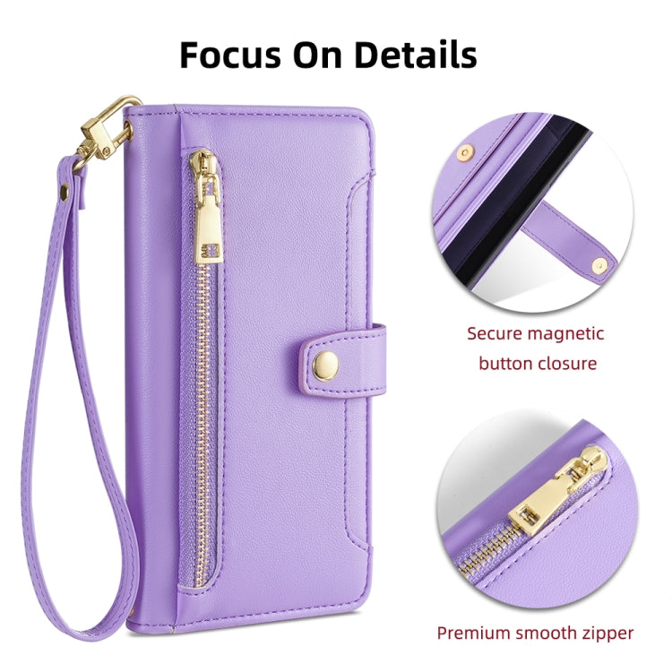 For Samsung Galaxy S24 5G Sheep Texture Cross-body Zipper Wallet Leather Phone Case(Purple) - Galaxy S24 5G Cases by buy2fix | Online Shopping UK | buy2fix