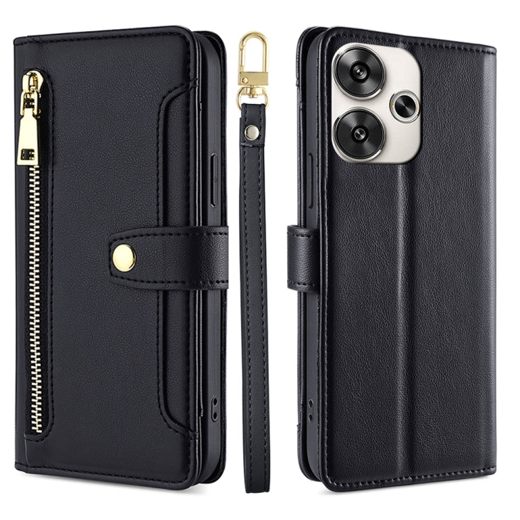 For Xiaomi Redmi Turbo 3 5G Sheep Texture Cross-body Zipper Wallet Leather Phone Case(Black) - 13 Ultra Cases by buy2fix | Online Shopping UK | buy2fix