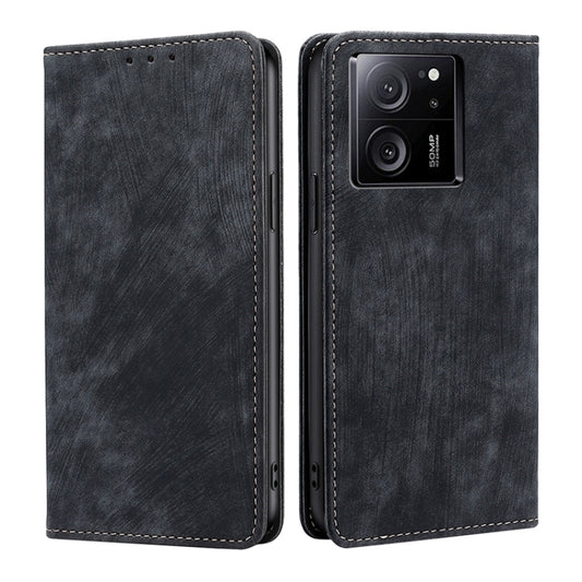 For Xiaomi Redmi K60 Ultra RFID Anti-theft Brush Magnetic Leather Phone Case(Black) - Redmi K60 Ultra Cases by buy2fix | Online Shopping UK | buy2fix