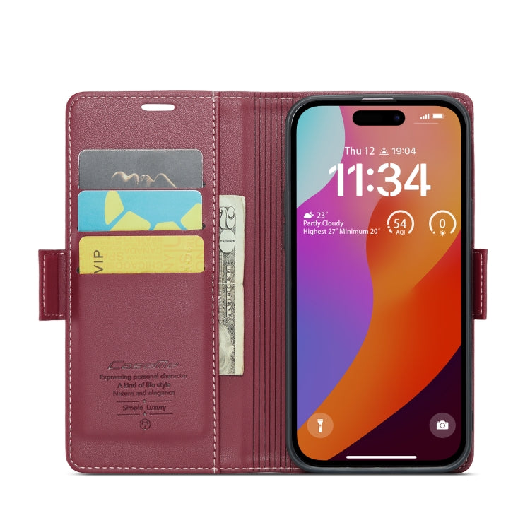 For iPhone 15 Pro CaseMe 023 Butterfly Buckle Litchi Texture RFID Anti-theft Leather Phone Case(Wine Red) - iPhone 15 Pro Cases by CaseMe | Online Shopping UK | buy2fix