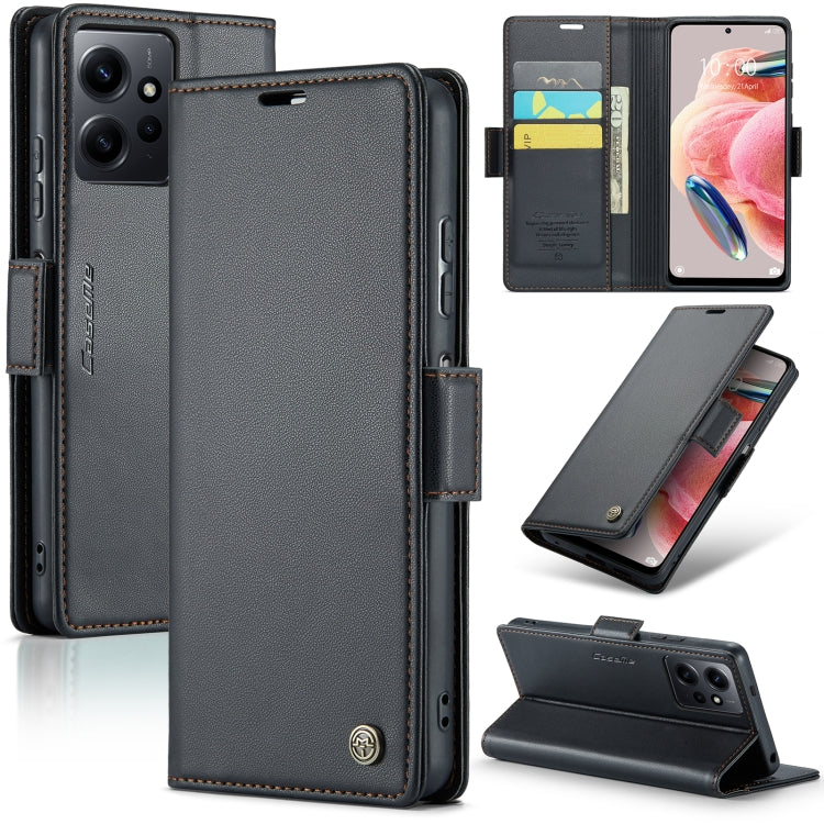 For Xiaomi Redmi Note 12 4G Global CaseMe 023 Butterfly Buckle Litchi Texture RFID Anti-theft Leather Phone Case(Black) - Xiaomi Cases by CaseMe | Online Shopping UK | buy2fix