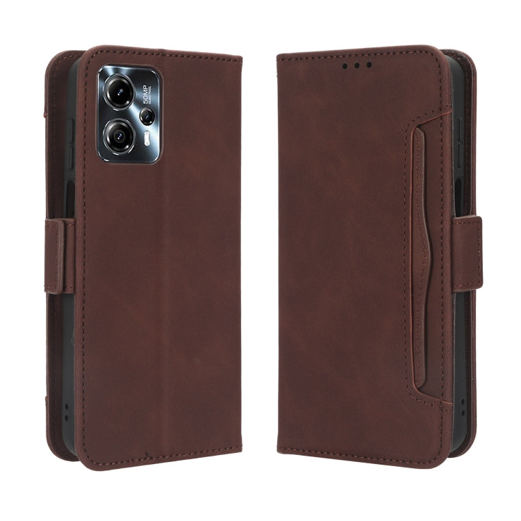 For Motorola Moto G53 / G13 Skin Feel Calf Texture Card Slots Leather Phone Case(Brown) - Motorola Cases by buy2fix | Online Shopping UK | buy2fix