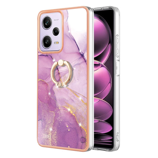 For Xiaomi Poco X5 Pro 5G Electroplating Marble IMD TPU Phone Case with Ring Holder(Purple 001) - Xiaomi Cases by buy2fix | Online Shopping UK | buy2fix