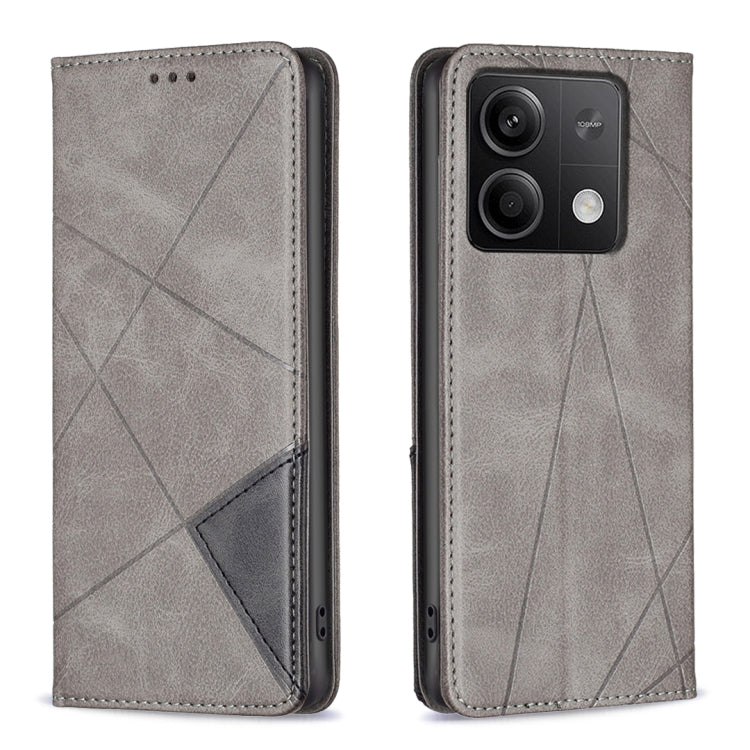 For Xiaomi Redmi Note 13 4G Global Rhombus Texture Magnetic Leather Phone Case(Grey) - Note 13 Cases by buy2fix | Online Shopping UK | buy2fix
