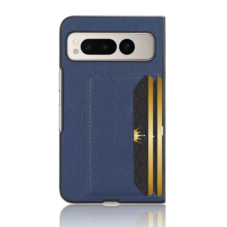 For Google Pixel Fold Litchi Texture Card Slots Back Cover Phone Case(Blue) - Google Cases by buy2fix | Online Shopping UK | buy2fix