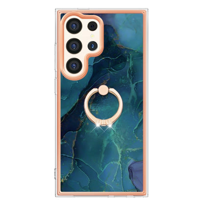 For Samsung Galaxy S24 Ultra 5G Electroplating Marble Dual-side IMD Phone Case with Ring(Green 017) - Galaxy S24 Ultra 5G Cases by buy2fix | Online Shopping UK | buy2fix
