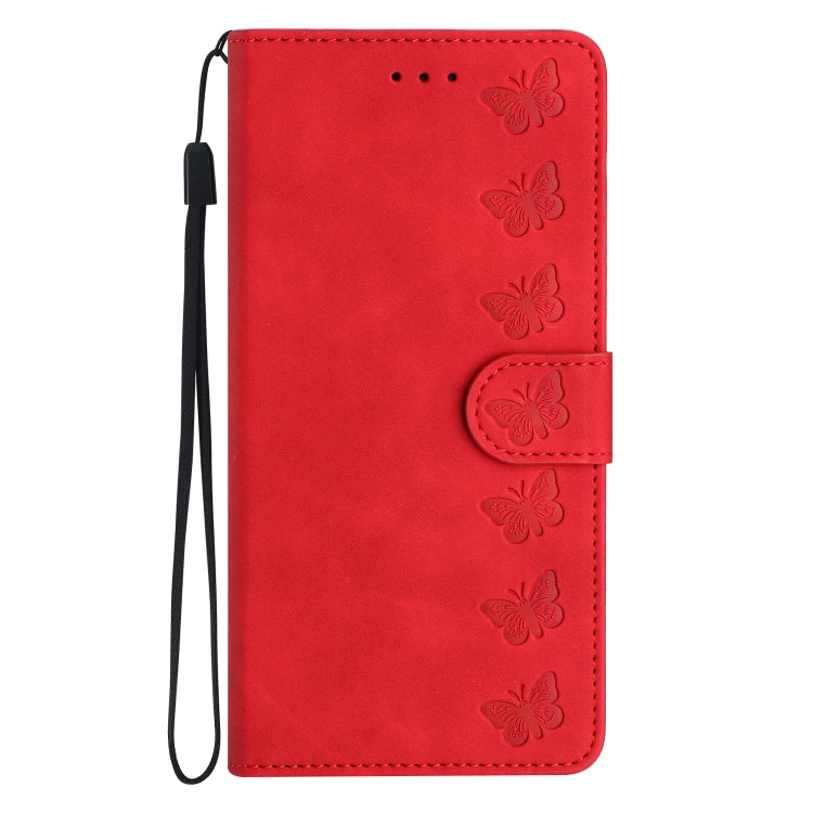 For iPhone 16 Pro Seven Butterflies Embossed Leather Phone Case(Red) - iPhone 16 Pro Cases by buy2fix | Online Shopping UK | buy2fix