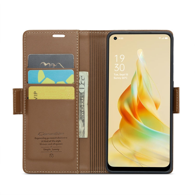 For OPPO Reno8 T 4G CaseMe 023 Butterfly Buckle Litchi Texture RFID Anti-theft Leather Phone Case(Brown) - OPPO Cases by CaseMe | Online Shopping UK | buy2fix