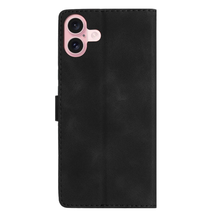 For iPhone 16 Plus Flower Butterfly Embossing Pattern Leather Phone Case(Black) - iPhone 16 Plus Cases by buy2fix | Online Shopping UK | buy2fix