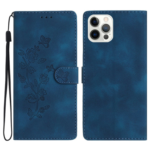 For iPhone 16 Pro Flower Butterfly Embossing Pattern Leather Phone Case(Blue) - iPhone 16 Pro Cases by buy2fix | Online Shopping UK | buy2fix