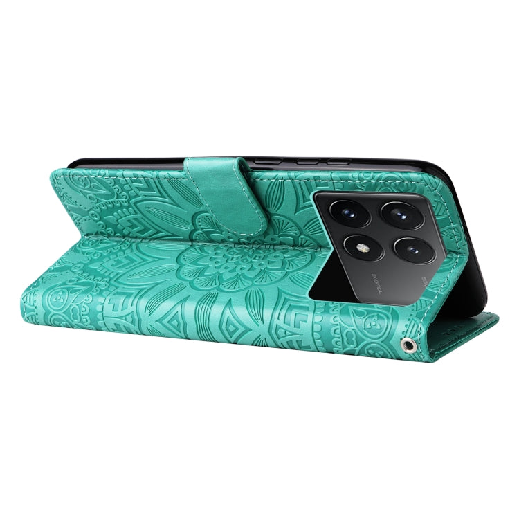 For Xiaomi Redmi K70 / K70 Pro Embossed Sunflower Leather Phone Case(Green) - K70 Pro Cases by buy2fix | Online Shopping UK | buy2fix