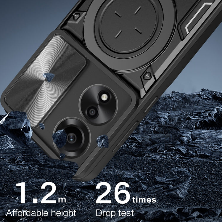 For OPPO A78 4G CD Texture Sliding Camshield Magnetic Holder Phone Case(Black) - OPPO Cases by buy2fix | Online Shopping UK | buy2fix
