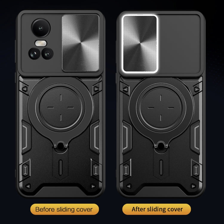 For OPPO Reno10 5G Global CD Texture Sliding Camshield Magnetic Holder Phone Case(Black) - OPPO Cases by buy2fix | Online Shopping UK | buy2fix