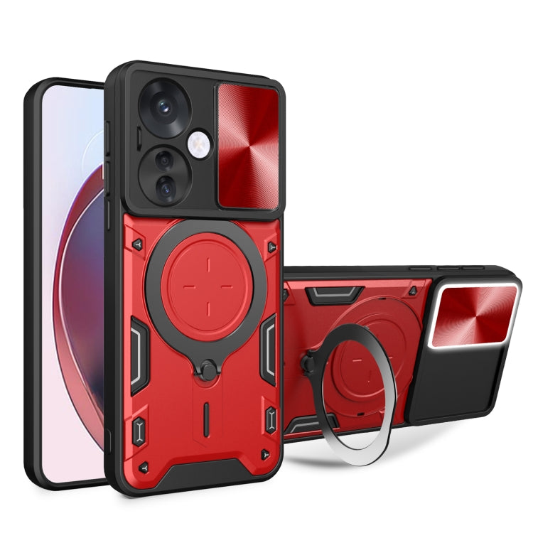 For OPPO Reno11 F 5G Global CD Texture Sliding Camshield Magnetic Holder Phone Case(Red) - Reno11 F Cases by buy2fix | Online Shopping UK | buy2fix