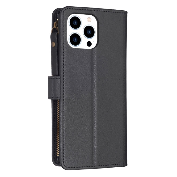 For iPhone 16 Pro Max 9 Card Slots Zipper Wallet Leather Flip Phone Case(Black) - iPhone 16 Pro Max Cases by buy2fix | Online Shopping UK | buy2fix