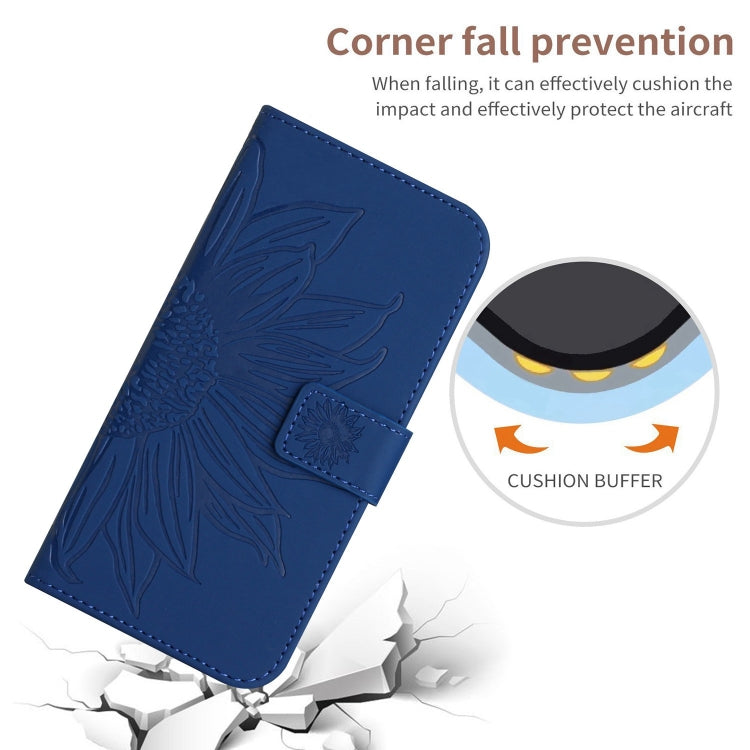 For iPhone SE 2024 Skin Feel Sun Flower Embossed Flip Leather Phone Case with Lanyard(Dark Blue) - More iPhone Cases by buy2fix | Online Shopping UK | buy2fix