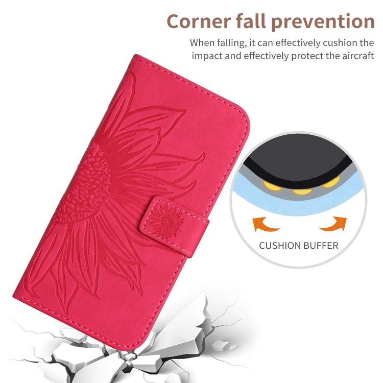 For iPhone 16 Pro Skin Feel Sun Flower Embossed Flip Leather Phone Case with Lanyard(Rose Red) - iPhone 16 Pro Cases by buy2fix | Online Shopping UK | buy2fix