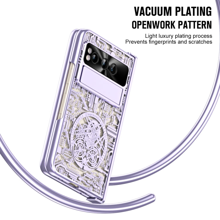 For Google Pixel Fold Mechanical Legend Integrated Electroplating All-inclusive Phone Case with Pen Slot(Purple) - Google Cases by buy2fix | Online Shopping UK | buy2fix