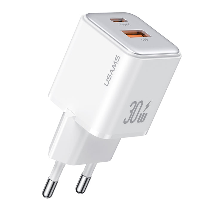 USAMS US-CC189 PD 30W USB+USB-C/Type-C Dual Port Electroplating Charger, EU Plug(White) - USB Charger by USAMS | Online Shopping UK | buy2fix