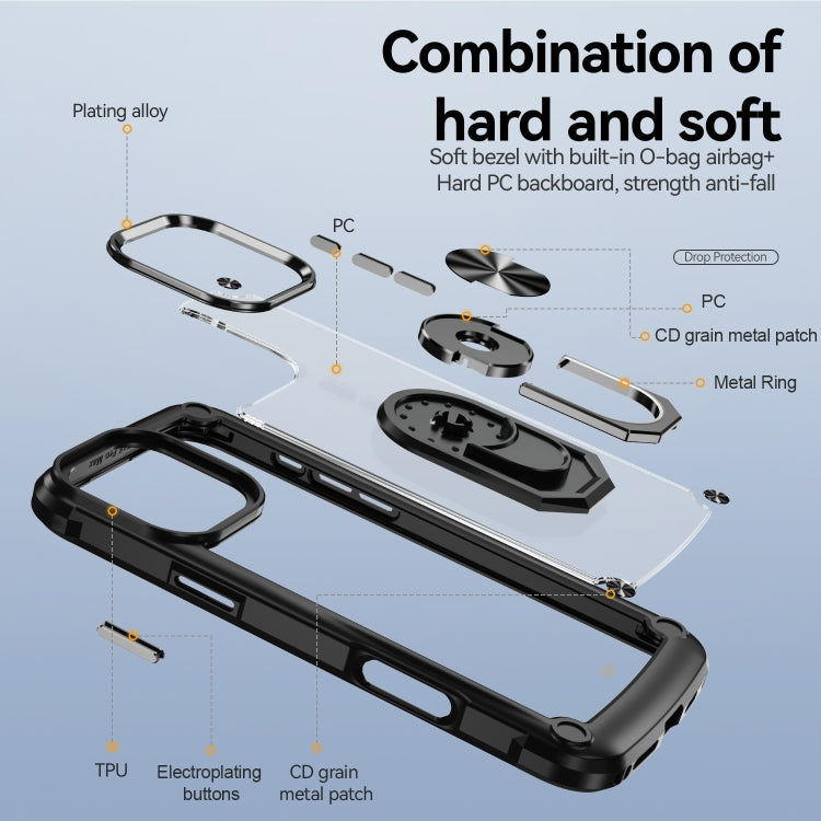 For iPhone 16 Pro TPU + PC Lens Protection Phone Case with Ring Holder(Black) - iPhone 16 Pro Cases by buy2fix | Online Shopping UK | buy2fix