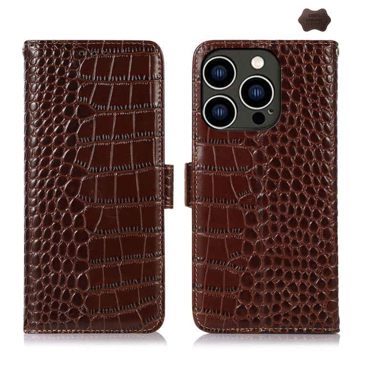 For iPhone 16 Pro Max Crocodile Top Layer Cowhide Leather Phone Case(Brown) - iPhone 16 Pro Max Cases by buy2fix | Online Shopping UK | buy2fix