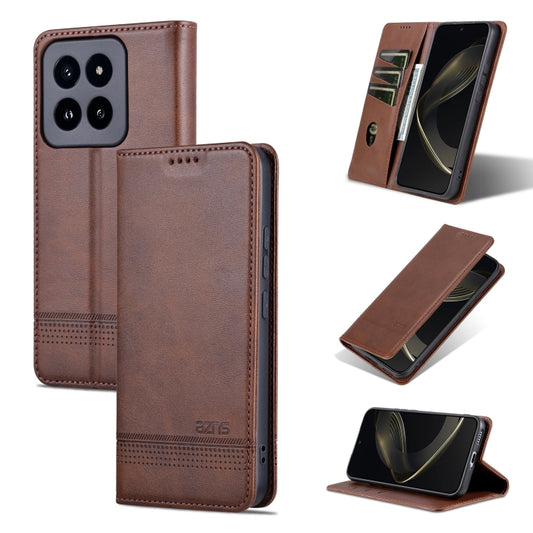 For Xiaomi 14 Pro AZNS Magnetic Calf Texture Flip Leather Phone Case(Dark Brown) - 14 Pro Cases by AZNS | Online Shopping UK | buy2fix