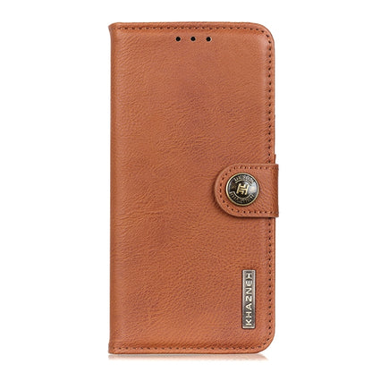 For iPhone 16 Plus KHAZNEH Cowhide Texture Horizontal Flip Leather Phone Case(Brown) - iPhone 16 Plus Cases by buy2fix | Online Shopping UK | buy2fix