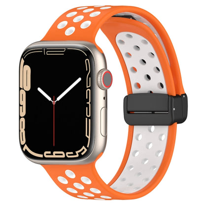 For Apple Watch 38mm Magnetic Buckle Silicone Watch Band(Orange White) - Watch Bands by buy2fix | Online Shopping UK | buy2fix