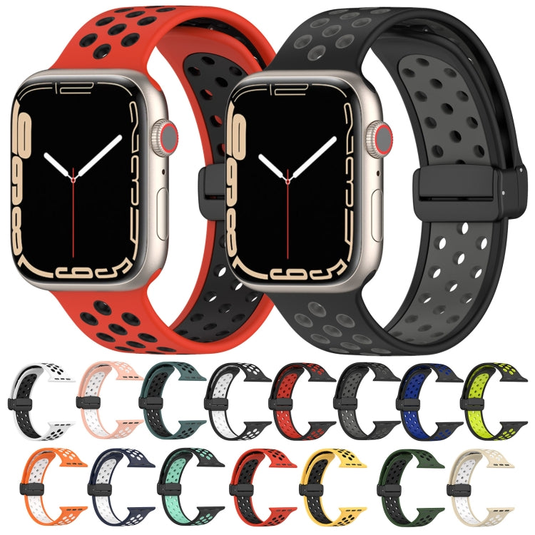 For Apple Watch 38mm Magnetic Buckle Silicone Watch Band(Orange White) - Watch Bands by buy2fix | Online Shopping UK | buy2fix