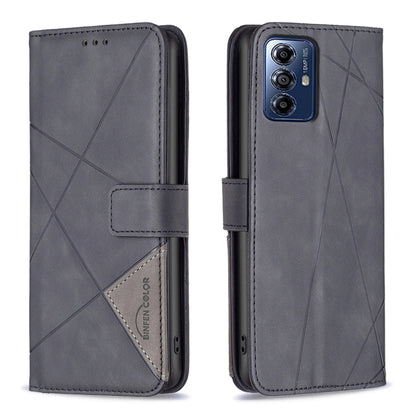 For Motorola Moto G Play 2024 Magnetic Buckle Rhombus Texture Leather Phone Case(Black) - Motorola Cases by buy2fix | Online Shopping UK | buy2fix