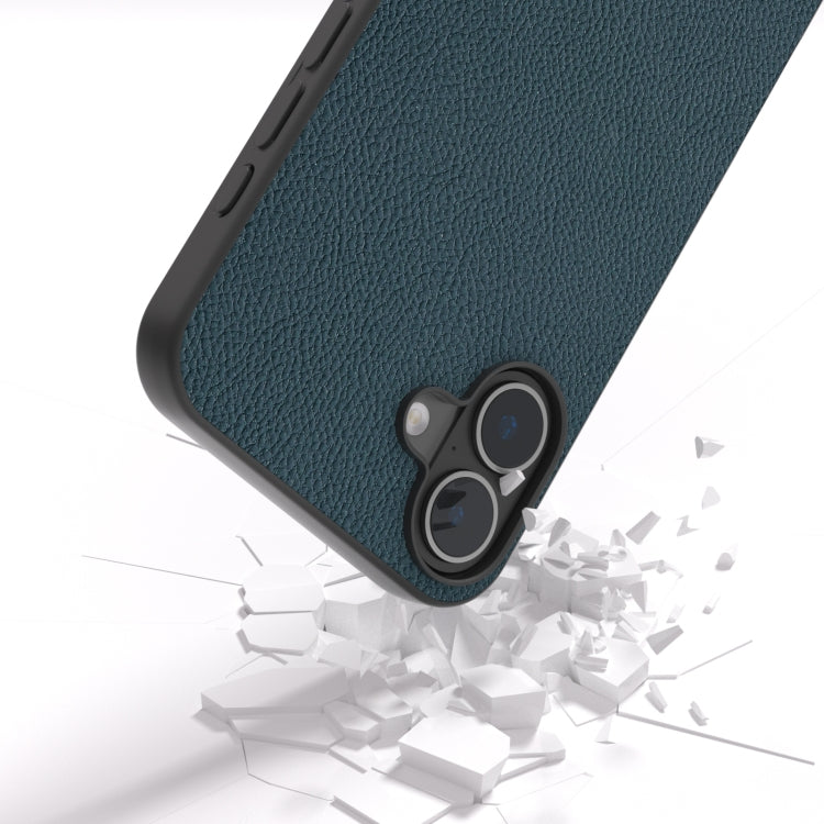 For iPhone 16 ABEEL Genuine Leather + PC Litchi Texture Phone Case(Green) - iPhone 16 Cases by buy2fix | Online Shopping UK | buy2fix