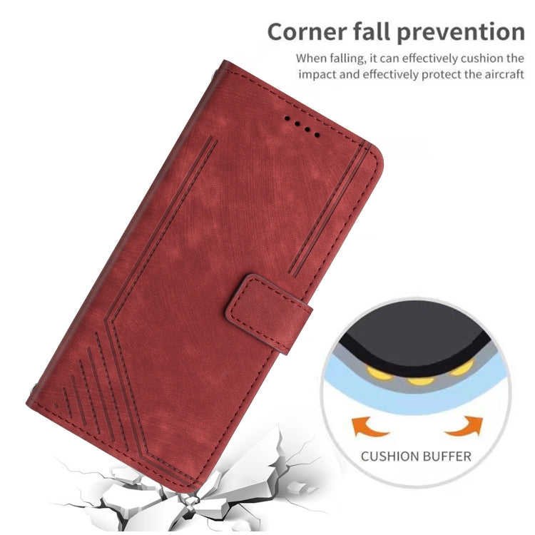 For Xiaomi Redmi K70 / K70 Pro Skin Feel Stripe Pattern Leather Phone Case with Long Lanyard(Red) - K70 Pro Cases by buy2fix | Online Shopping UK | buy2fix