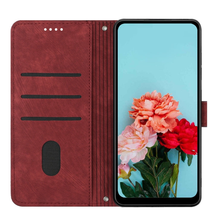 For Infinix Hot 40 / 40 Pro Skin Feel Stripe Pattern Leather Phone Case with Lanyard(Red) - Infinix Cases by buy2fix | Online Shopping UK | buy2fix