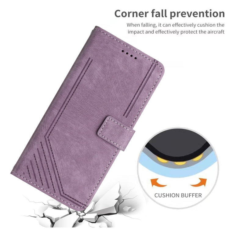 For Infinix Hot 40 / 40 Pro Skin Feel Stripe Pattern Leather Phone Case with Lanyard(Purple) - Infinix Cases by buy2fix | Online Shopping UK | buy2fix