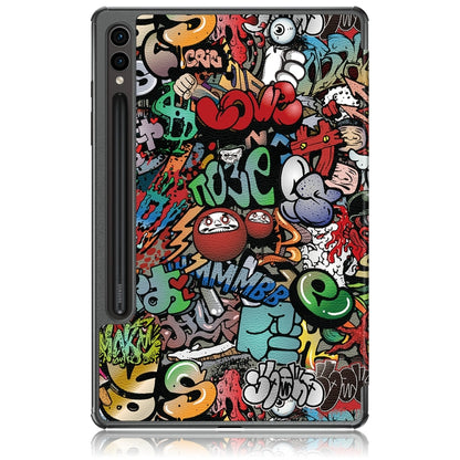 For Samsung Galaxy Tab S9+ Custer Painted 3-Fold Holder Smart Leather Tablet Case(Graffiti) - Galaxy Tab S9+ Cases by buy2fix | Online Shopping UK | buy2fix