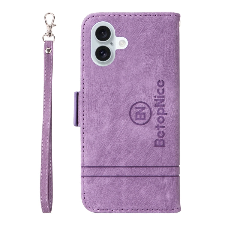 For iPhone 16 Plus BETOPNICE Dual-side Buckle Leather Phone Case(Purple) - iPhone 16 Plus Cases by BETOPNICE | Online Shopping UK | buy2fix