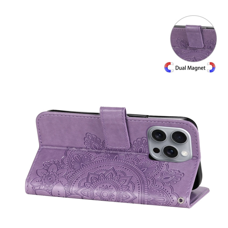 For iPhone 16 Pro Max 7-petal Flowers Embossing Leather Phone Case(Light Purple) - iPhone 16 Pro Max Cases by buy2fix | Online Shopping UK | buy2fix