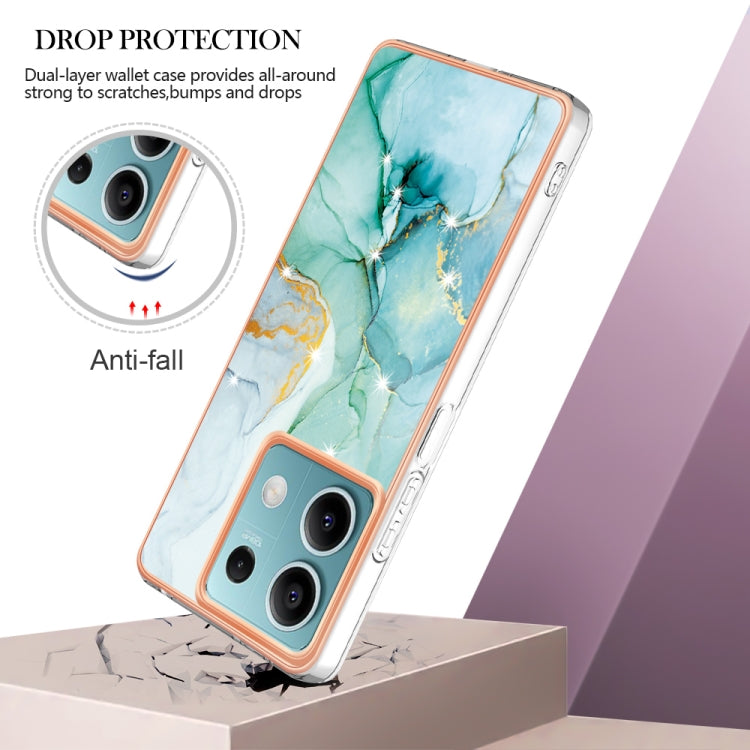 For Xiaomi Redmi Note 13 5G Global Electroplating Marble Dual-side IMD Phone Case(Green 003) - Note 13 Cases by buy2fix | Online Shopping UK | buy2fix