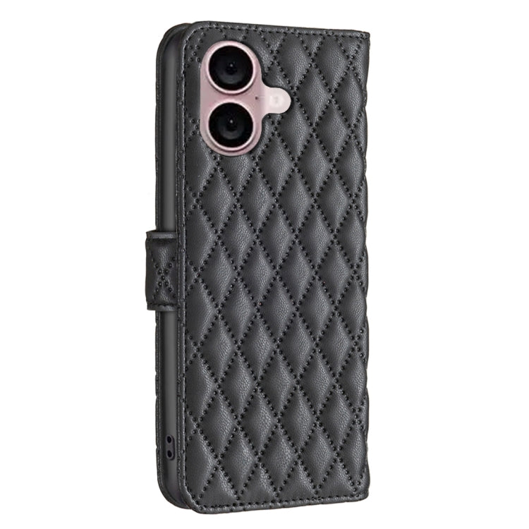 For iPhone 16 Plus Diamond Lattice Wallet Flip Leather Phone Case(Black) - iPhone 16 Plus Cases by buy2fix | Online Shopping UK | buy2fix