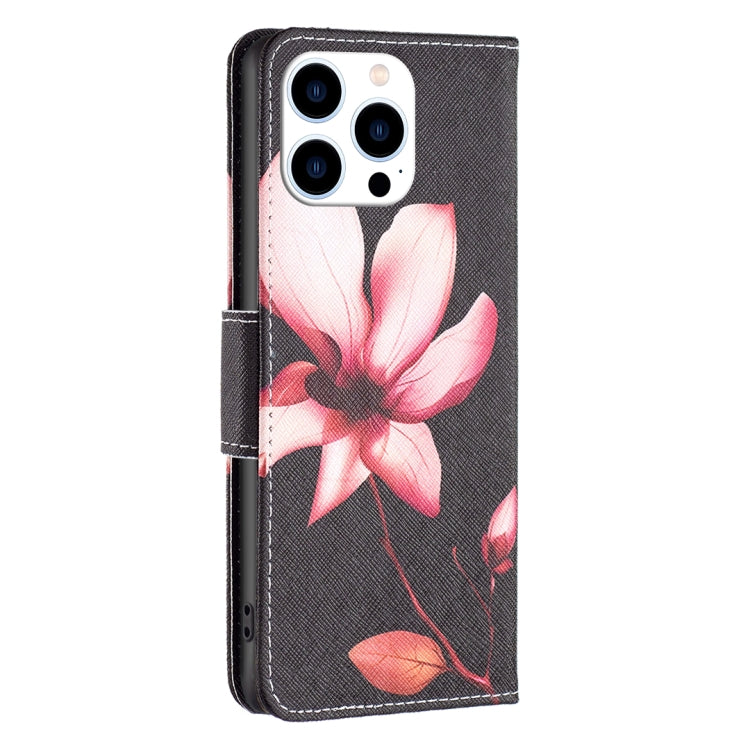 For iPhone 16 Pro Max Colored Drawing Pattern Flip Leather Phone Case(Lotus) - iPhone 16 Pro Max Cases by buy2fix | Online Shopping UK | buy2fix